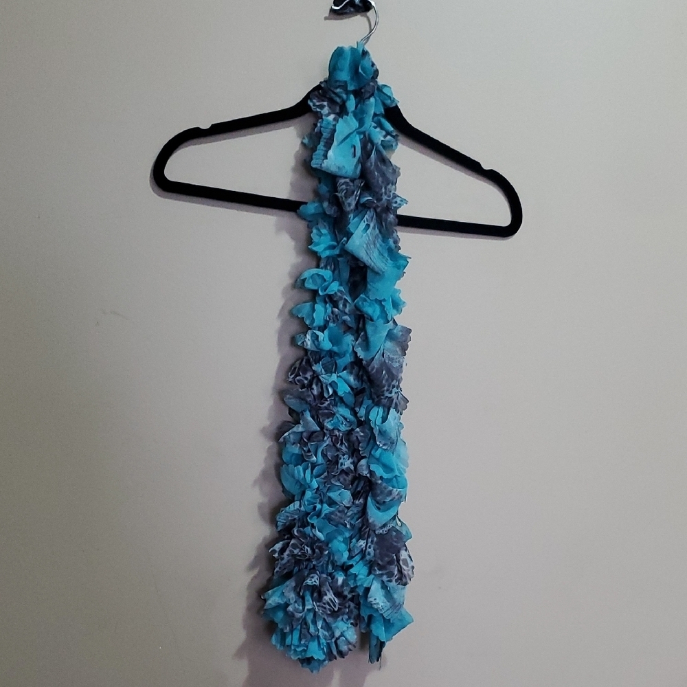 Handmade Blue and Gray Ruffled Scarf